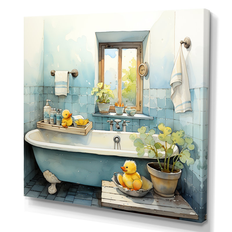 «Yellow Duck Bathroom Dip II», art sur toile Coyote, Toile tendue, H 36 po x l 36 po x P 1,5 po