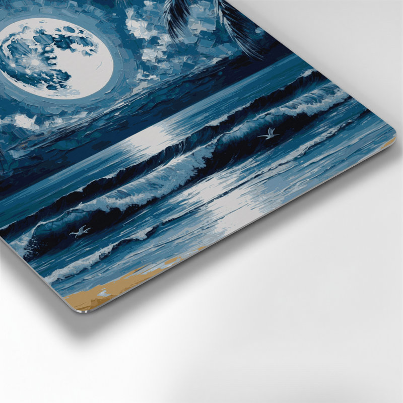 Art mural hawaïen lune en métal gris sur l'eau, H 12 po x l 12 po