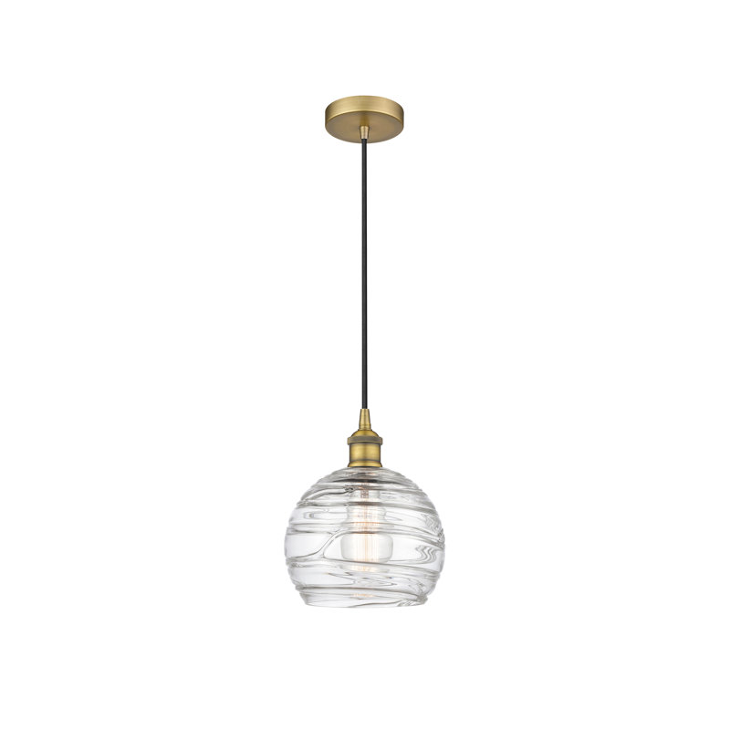 Luminaire suspendu simple à 1 lumière 1 lumière, H 10,75 po x l 8 po x P 8 po, Laiton brossé, Clair