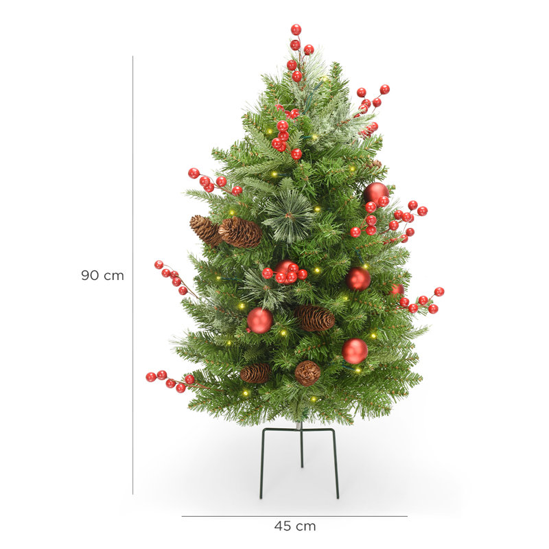 3 ft / 90cm Outdoor Christmas Tree Set of 2, Pre-Lit Artificial Trees with Metal Stakes