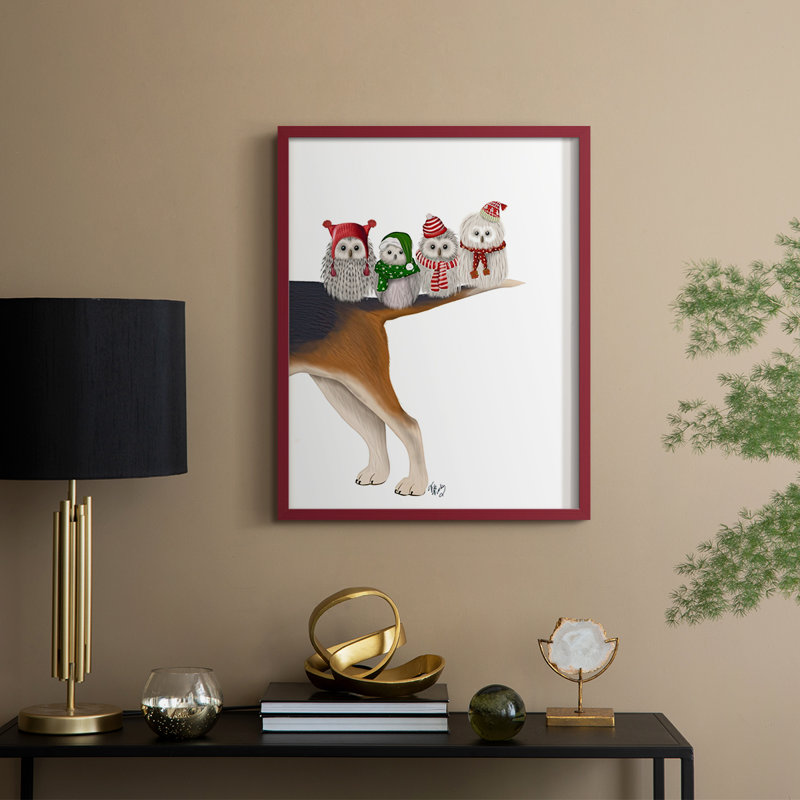 «Christmas Bummer Owls», reproduction encadrée - bois massif, Rouge, H 15 po x l 12 po