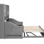 Lit de jour simple rembourré gris avec lumières d'accoudoirs à DEL, plusieurs espaces de rangement et un lit gigogne caché - revêtement en velours doux au toucher, éclairage de nuit, solution compacte peu encombrante