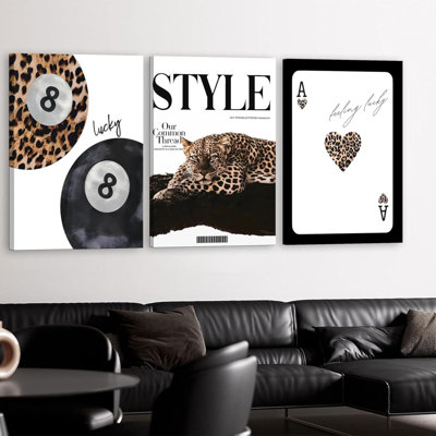 Ensemble de 3 affiches encadrées à la mode léopard, art mural BCBG, guépard, guépard, affiches, Funky Lucky