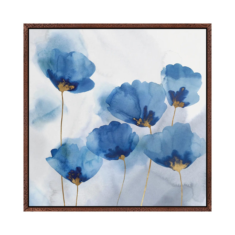 Pretty In Blue II by Isabelle Z - Painting on Canvas, 45.72 cm H x 45.72 cm W, Classic Brown Wood Framed