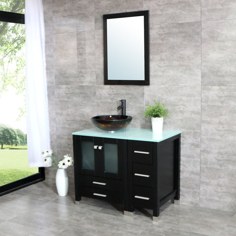 Ensemble de meuble-lavabo simple 37 "avec miroir Lasceau, Bourgogne / rouge / jaune