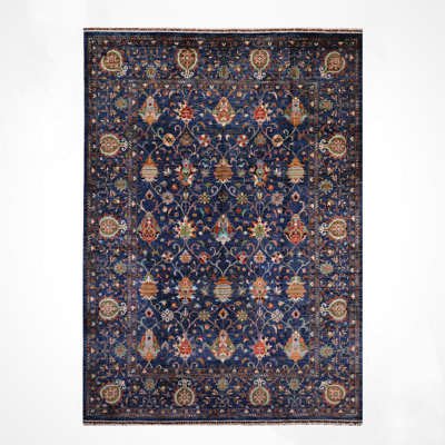 Tapis en laine et coton bleu marine noué à la main Original