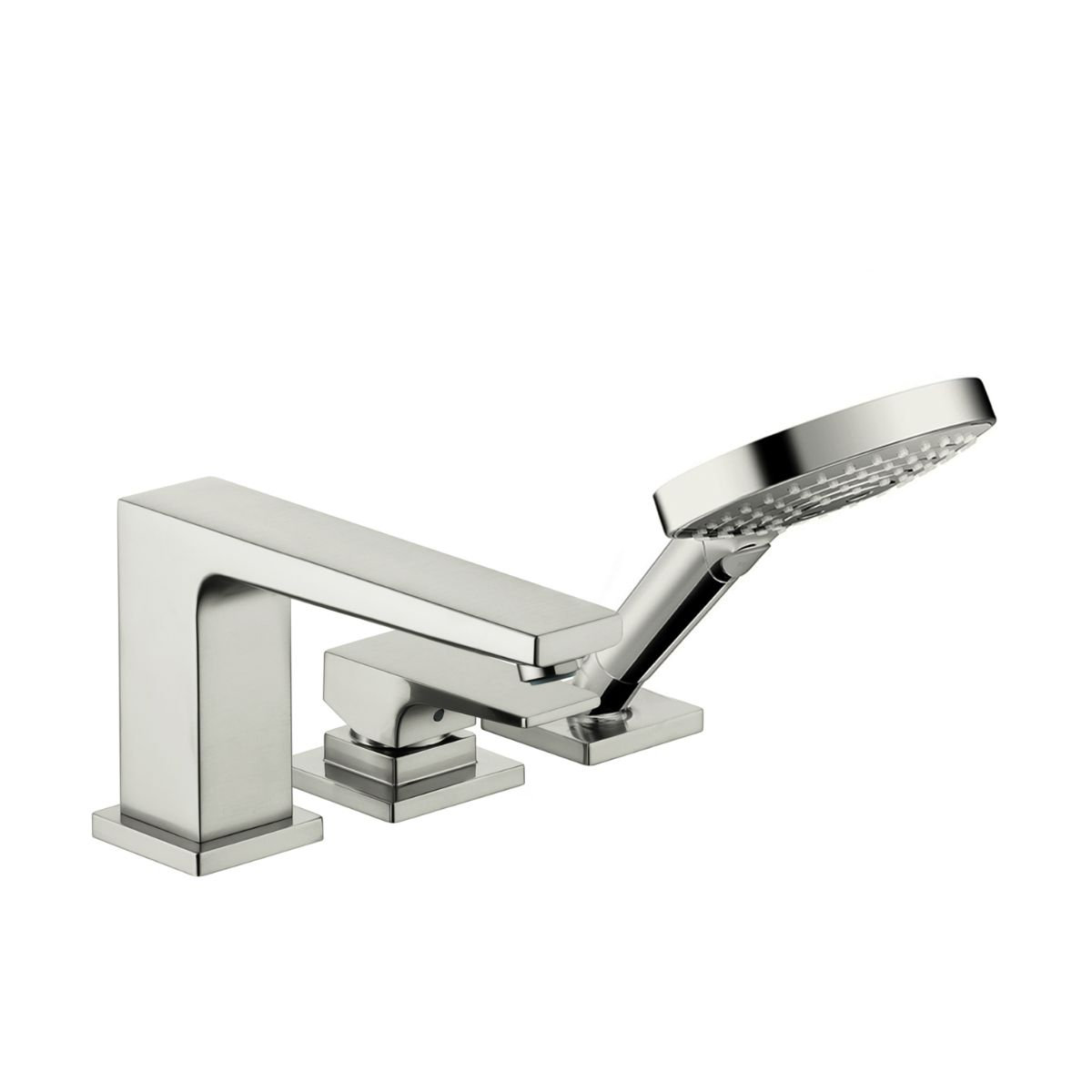 Metropol Single Handle Deck Mounted Roman Tub Faucet Trim with Diverter and Handshower, Brushed Nickel