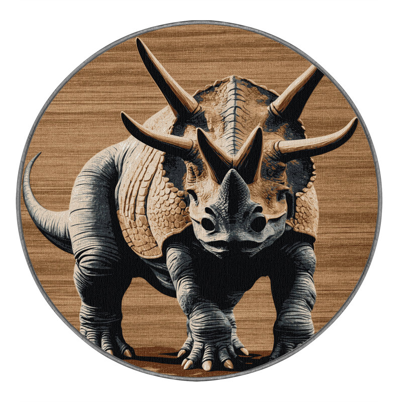 Tapis brun dinosaures lavable à la machine, Rond 6 pi