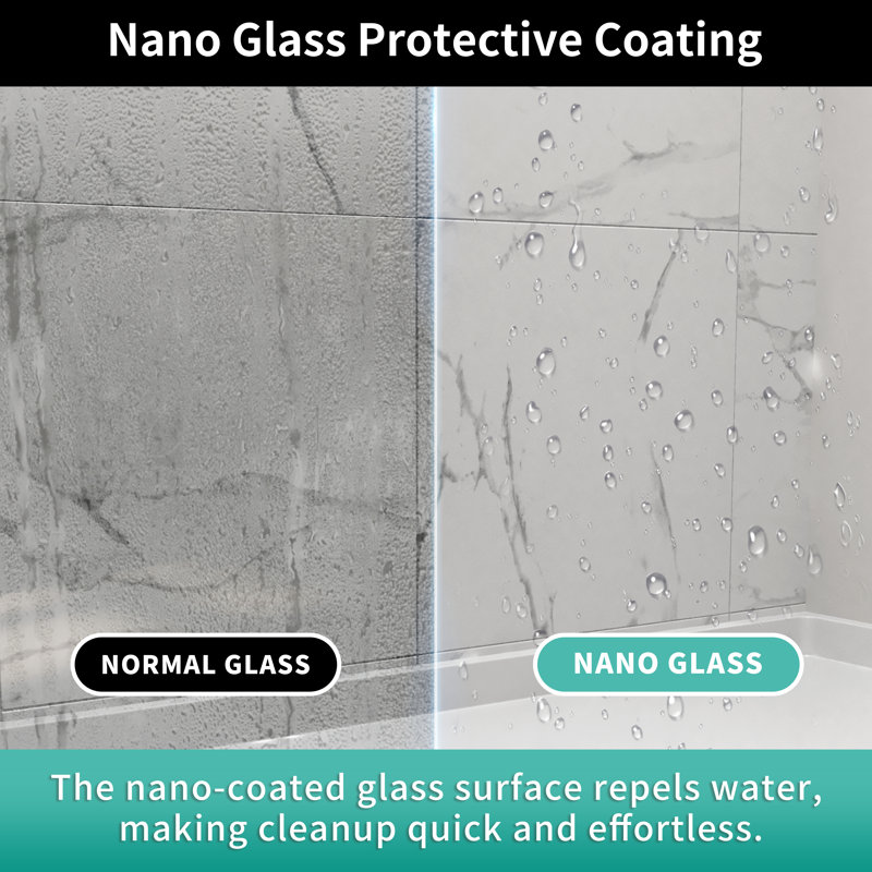 38" - 42" W x 71" H Pivot Swing Semi-Frameless Shower Door  with 1/4" (6mm) Crystal Clear Tempered Glass, Matte Black