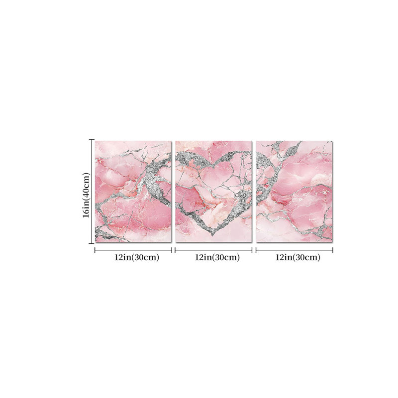 3 Piece Wrapped Canvas Print, Pink