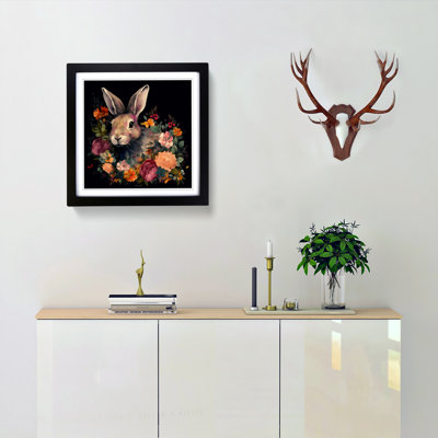 Rabbit Floral - Single Picture Frame Print on Wood