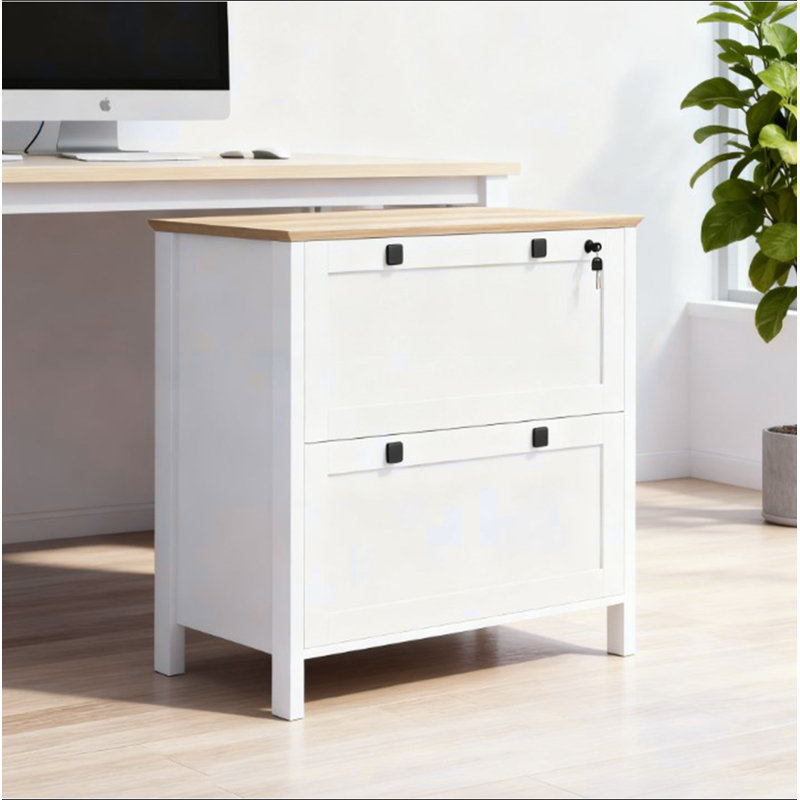 Classeur latéral, classeur avec barre de suspension réglable, pour la maison et le bureau, White/Oak