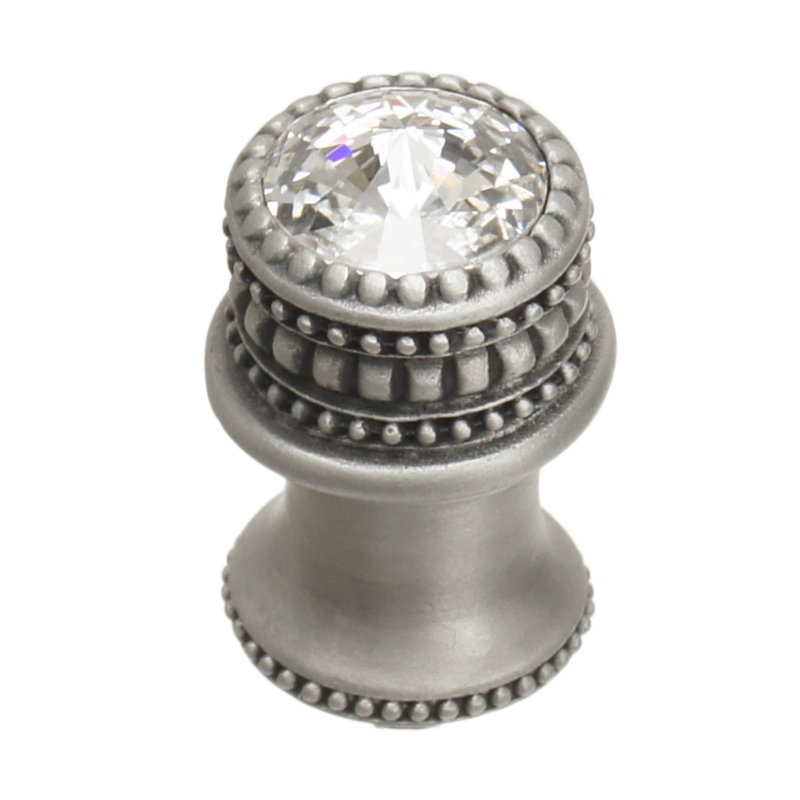 Poignée ronde en Caché avec pied évasé et cristal Swarovski transparent de 16 mm, Satin