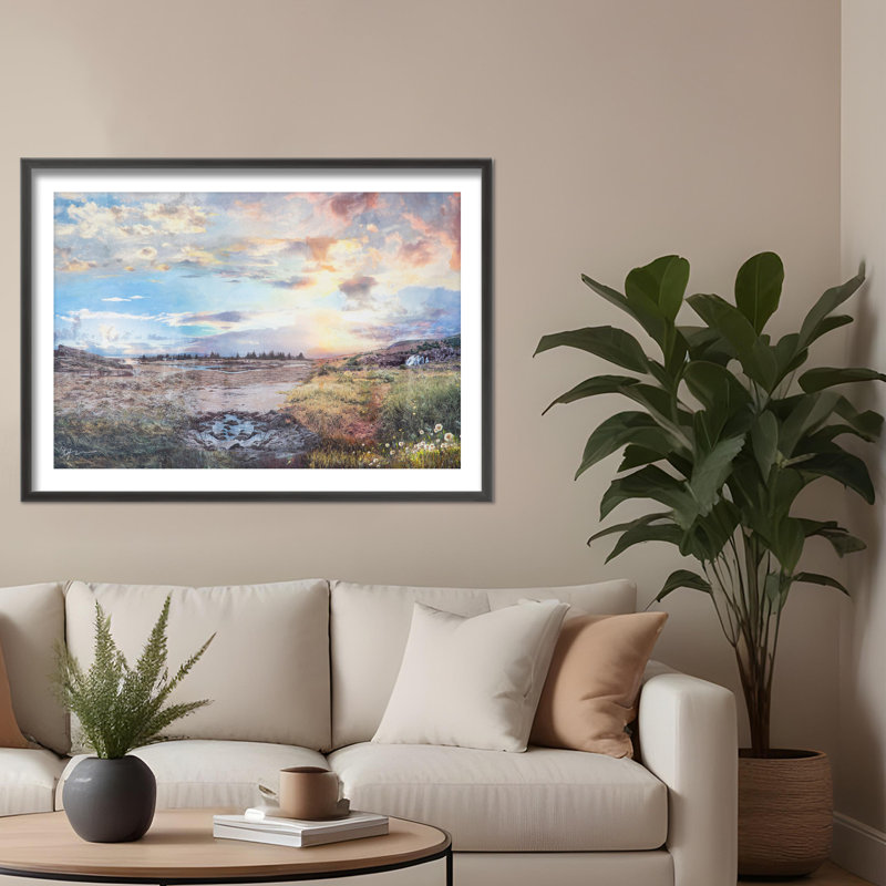 Nature Inspired Ice Landscape by  - Picture Frame Painting, 32" H x 48" W x 1.125" D, Framed Matted Print, Matte Black
