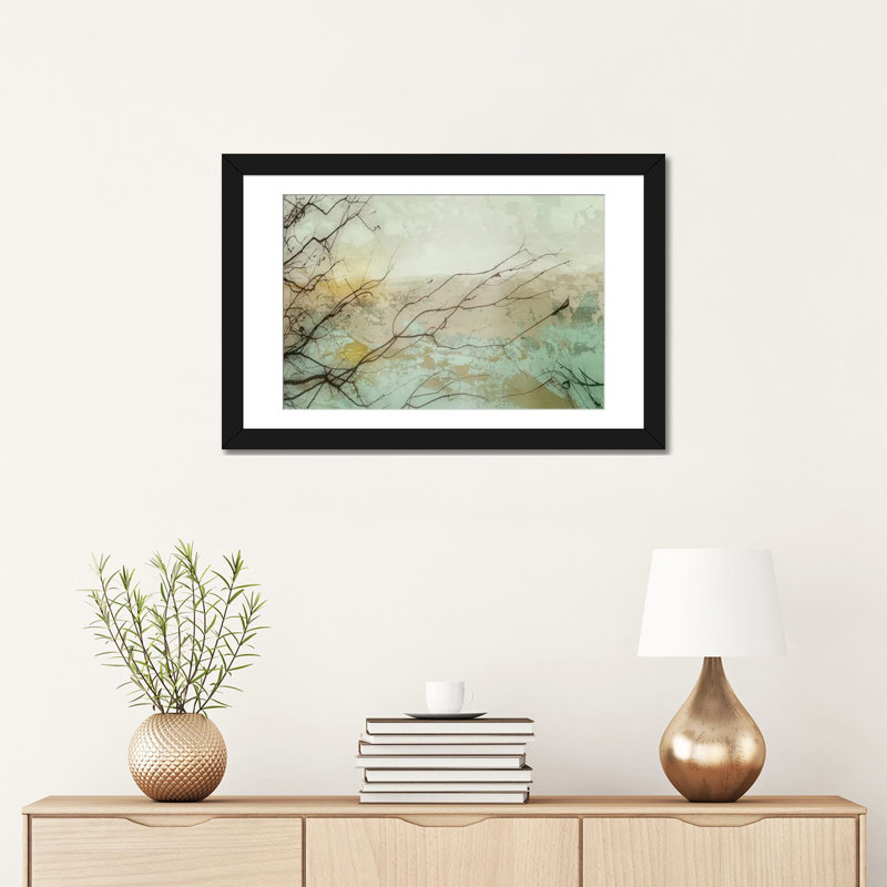 «Branches I», impression sur toile, Blanc, H 16 po x l 24 po x P 1 po, Papier d'art encadré noir