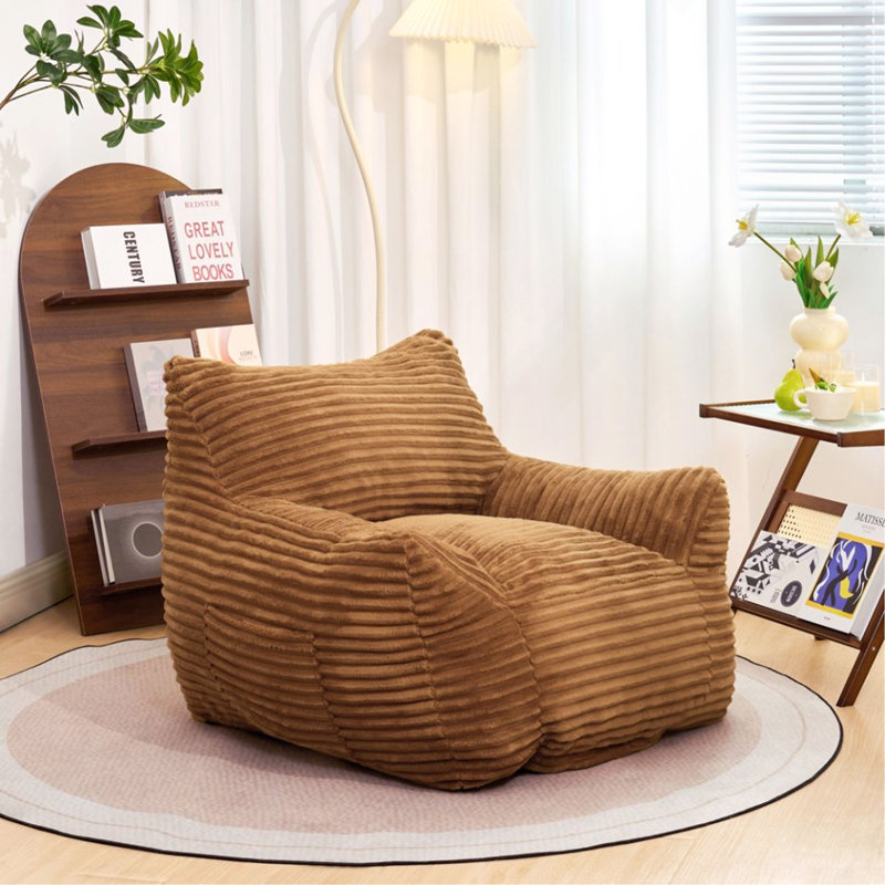 Bean Bag Chair For Adults With Armrests - Oversized Comfy Beige Beanbag Lounge Lazy Floor Sofa Chair For Living Room, Bedroom & Dorm, Cozy Fluffy Single Cloud Mini Couch