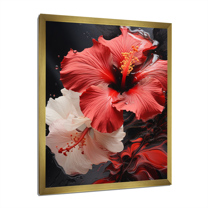 " Red Daisiy Flowers II ", 40" H x 30" W x 1.5" D, Gold Picture Framed