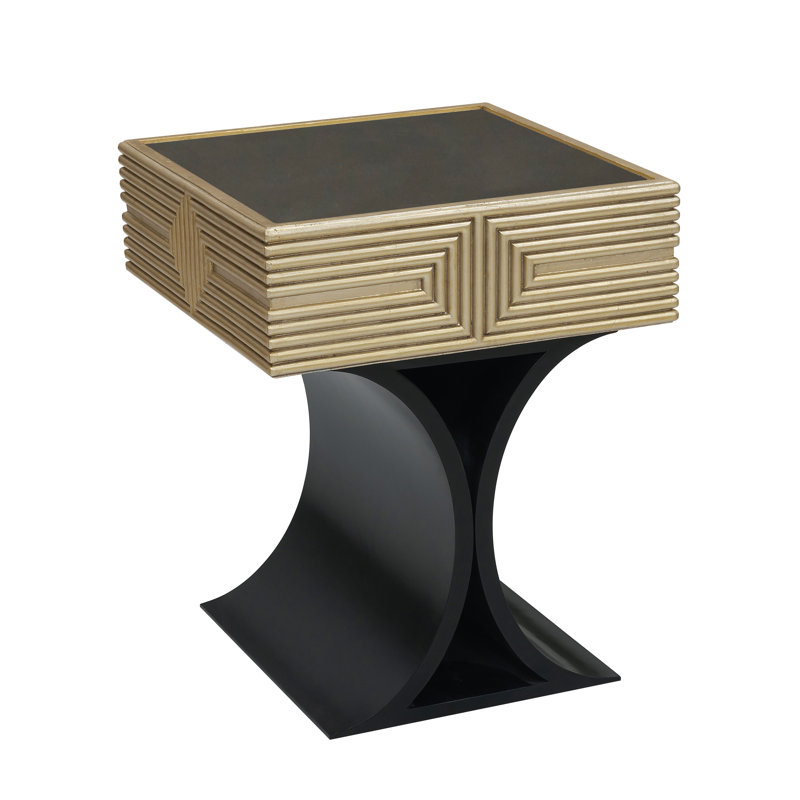 Square Black and Gold Geometric Wood Spot Table