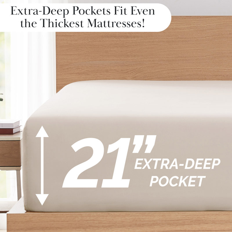 Southshore Fine Linens Vilano Extra Deep Pocket Pleated Sheet Set, Double-Brushed Microfiber 21-Inch Deep Pocket Sheets with Pleated Hem, 2 Pillowcases, King, Natural Beige