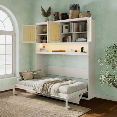 Lit escamotable pliable peu encombrant avec armoire supérieure, éclairage intégré et port USB pour la vie moderne
