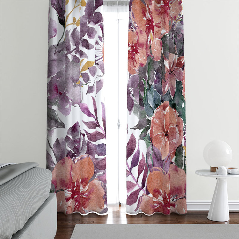Panneau de rideau floral semi-transparent, L 20 po x L 82 po