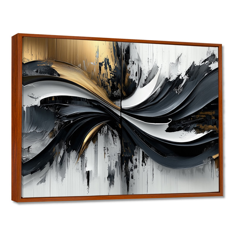 Art mural sur toile transitionnel moderne Goldern, H 30 po x l 40 po, Cadre flottant, Brun