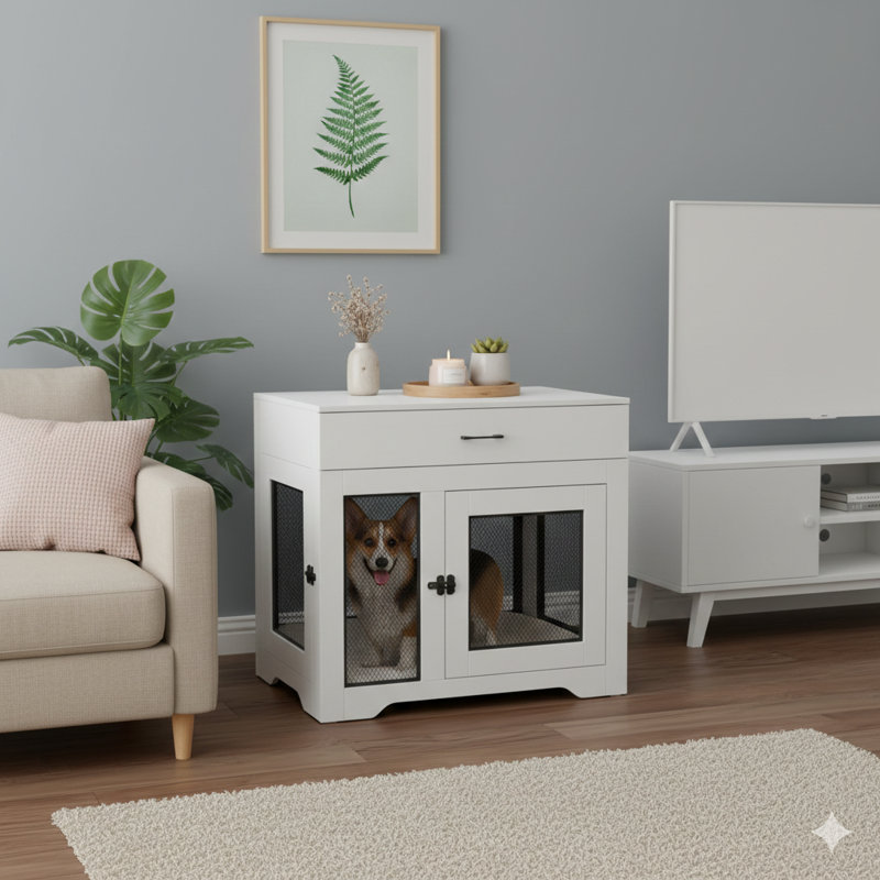 Cage pour chien conçue comme un meuble, table d'appoint pour chenil