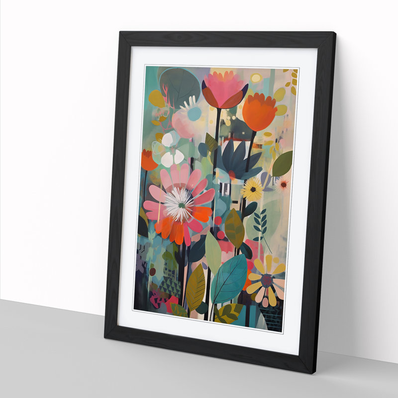 FRM-V0523-944X Flowers Orphism Design Vol.9 - Picture Frame Print, 34cm H x 25cm W x 2cm D, Black
