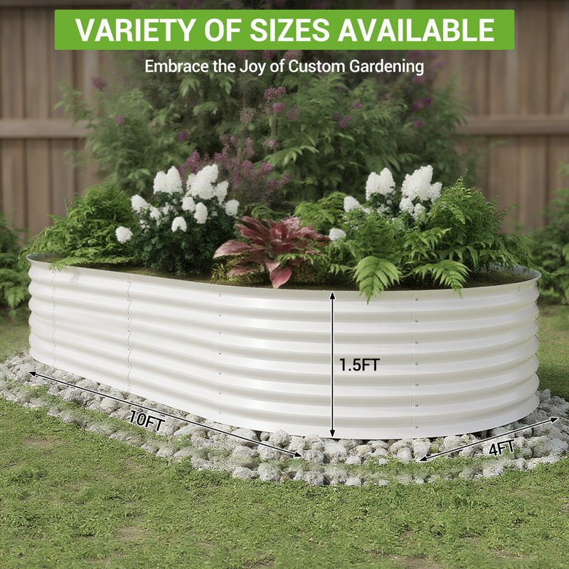 Lit surélevé de jardin ovale en acier, Beige, H 17,7 po x l 118 po x P 47,2 po