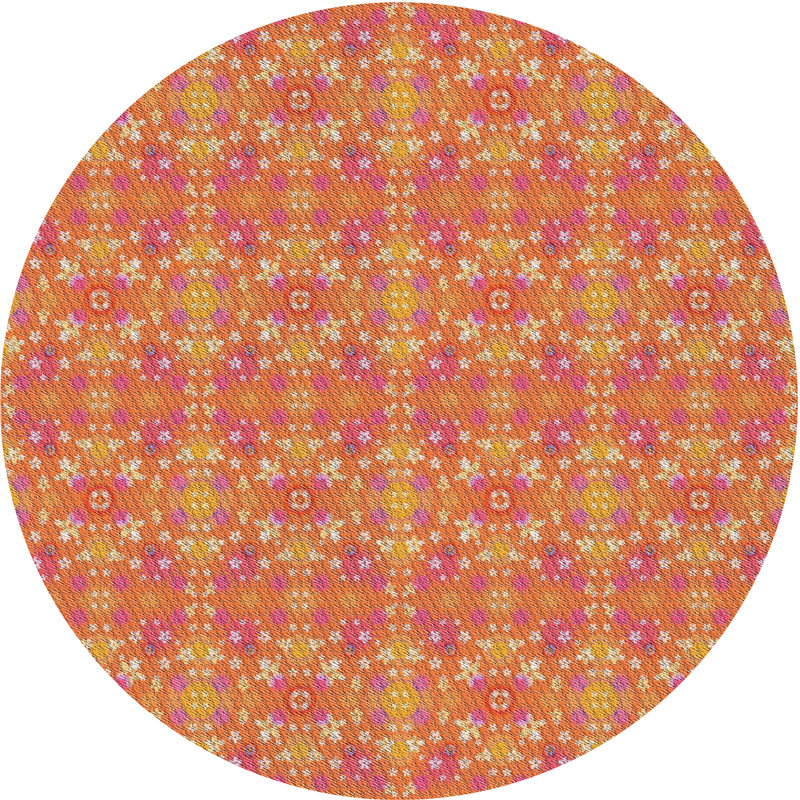 Tapis rouge/jaune à motifs, Rond 4 pi