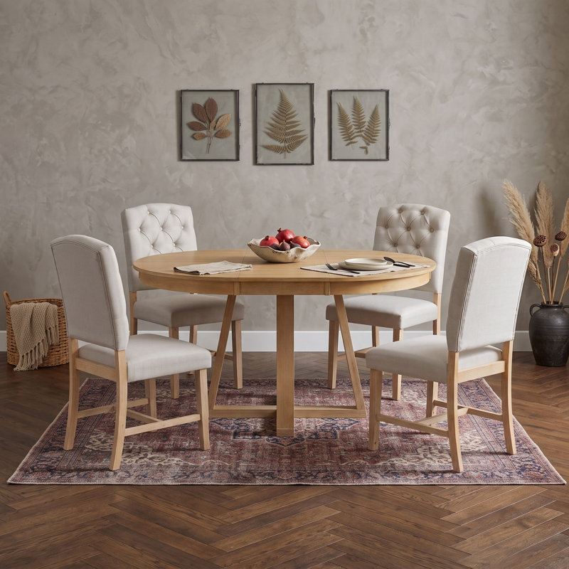 Ensemble de salle à manger 5 pièces avec rallonge et 4 chaises rembourrées, Natural