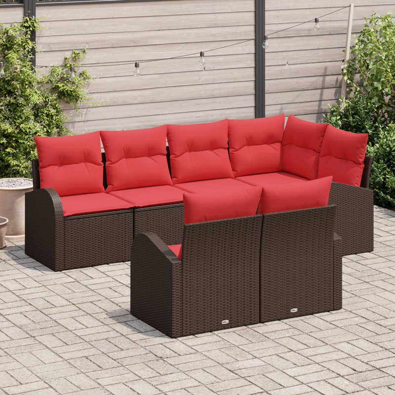 Ensemble de canapé de jardin vidaXL, Structure brune / coussin rouge
