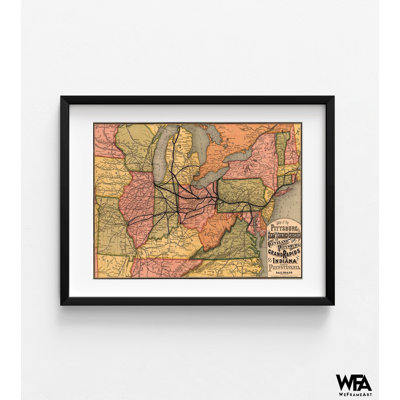 Pittsburgh, Fort Wayne et Chicago, Cleveland et Pittsburgh, Grand Rapids, Indiana et Pennsylvanie, États-Unis, carte, carte colorée antique
