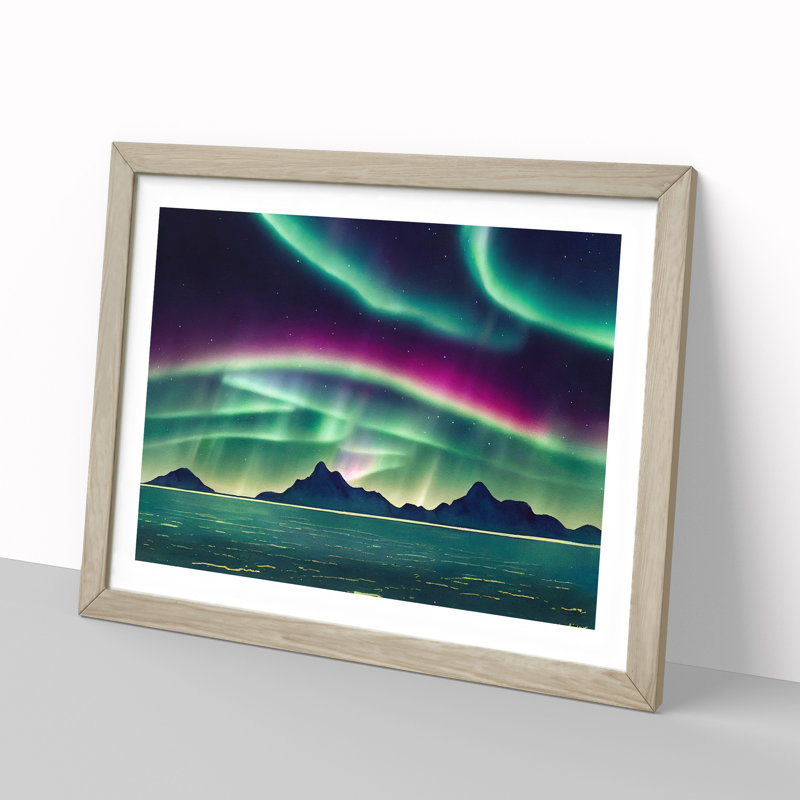 Watercolour Aurora Borealis Vol.3 1 Piece Single Picture Frame Painting, 25cm H x 34cm W x 2cm D, Oak Framed