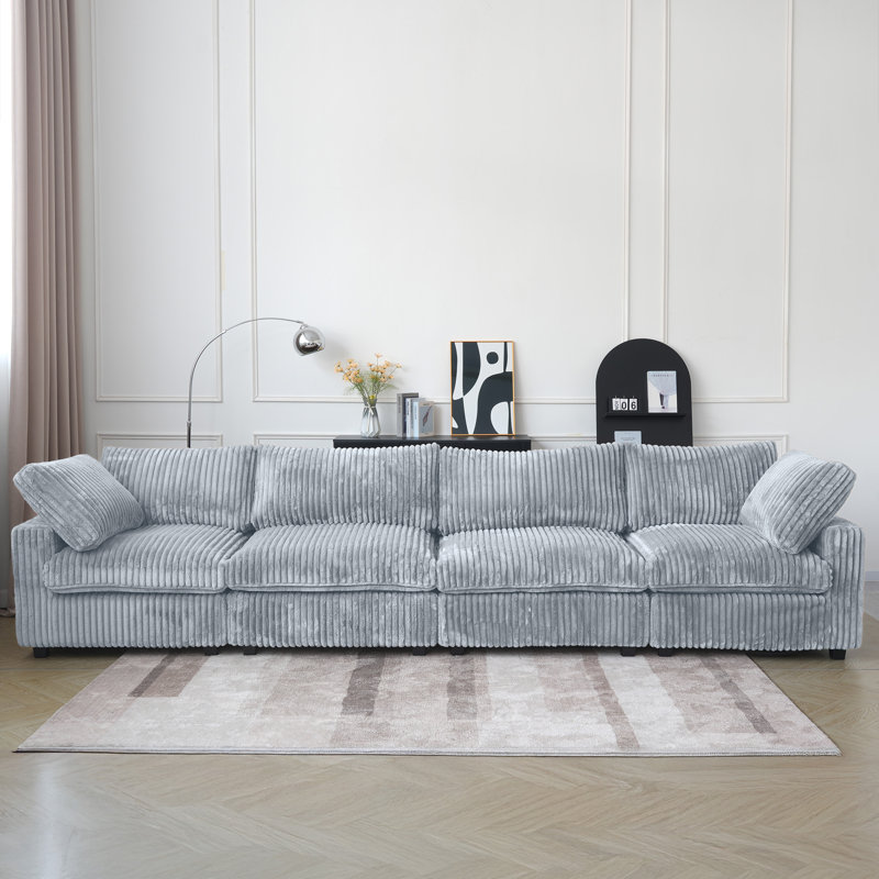 Wide Arm Upholstered Modular Sofa, 4, 25.6" H x 157.48" W x 39.37" D, Gray