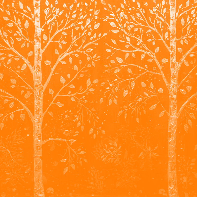 Arbres dorés sur couvertures noires, L 60 po x H 80 po, Medium Orange