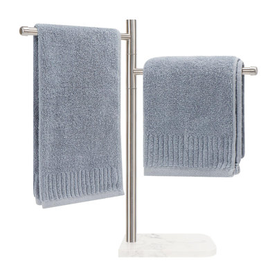 Standing Hand Towel Holder, Hand Towel Stand With Marble Base, 304 Stainless Steel Towel Rack With 2 Swivel Arm, Countertop Stand Towel Ring Towel Bar For Bathroom (Brushed Nickel