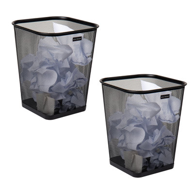 Mind Reader Mesh Trash Can, Square Wastebasket for Office or Home, 5 Gallon Capacity, Metal Mesh, Set of 2