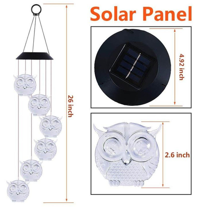 Solar Owl Wind Chime LED Spinners String Hanging Outdoor Garden