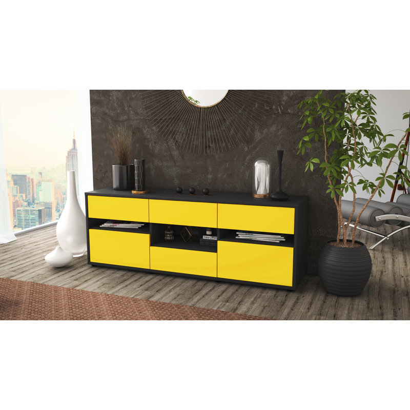 Yarber TV Stand, Yellow / Matte Anthracite