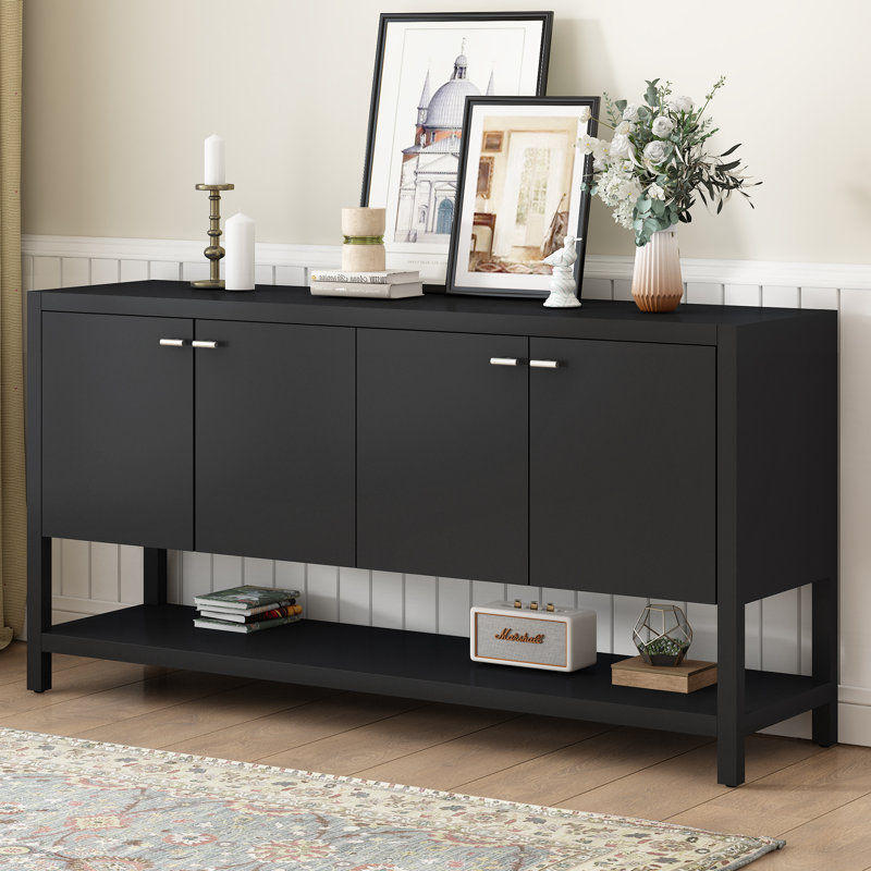 Functional Entryway Console Table With Storage Space, Black