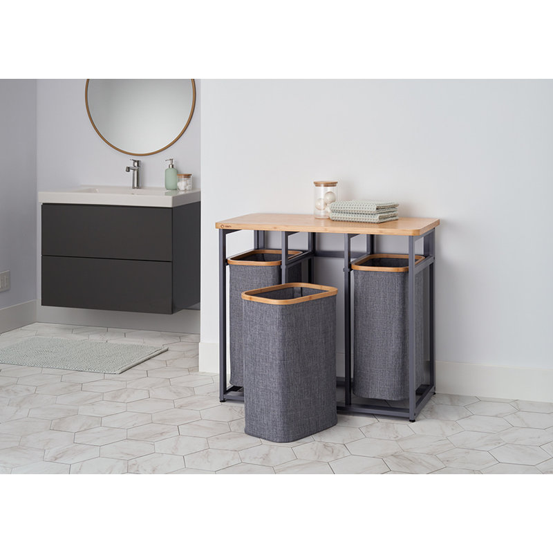 Dark Gray Bamboo Frame Collapsible Laundry Sorter