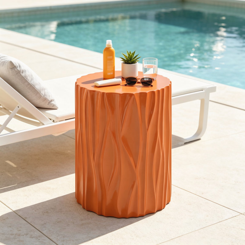 Table d'appoint cylindrique texturée en terre cuite MGO, table d'appoint pré-assemblée non assemblée, capacité de poids de 66 lb, tabouret multi-usage intérieur et extérieur pour le balcon du salon