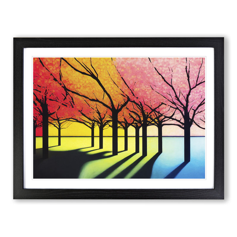 Cheerful Cherry Blossom Trees - Single Picture Frame Painting, Black, 34cm H x 46cm W x 2cm D