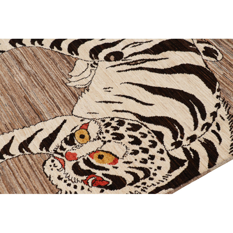 Rug & Kilim’S Contemporary Tiger Pictorial Rug In Beige-Brown And Black Tones