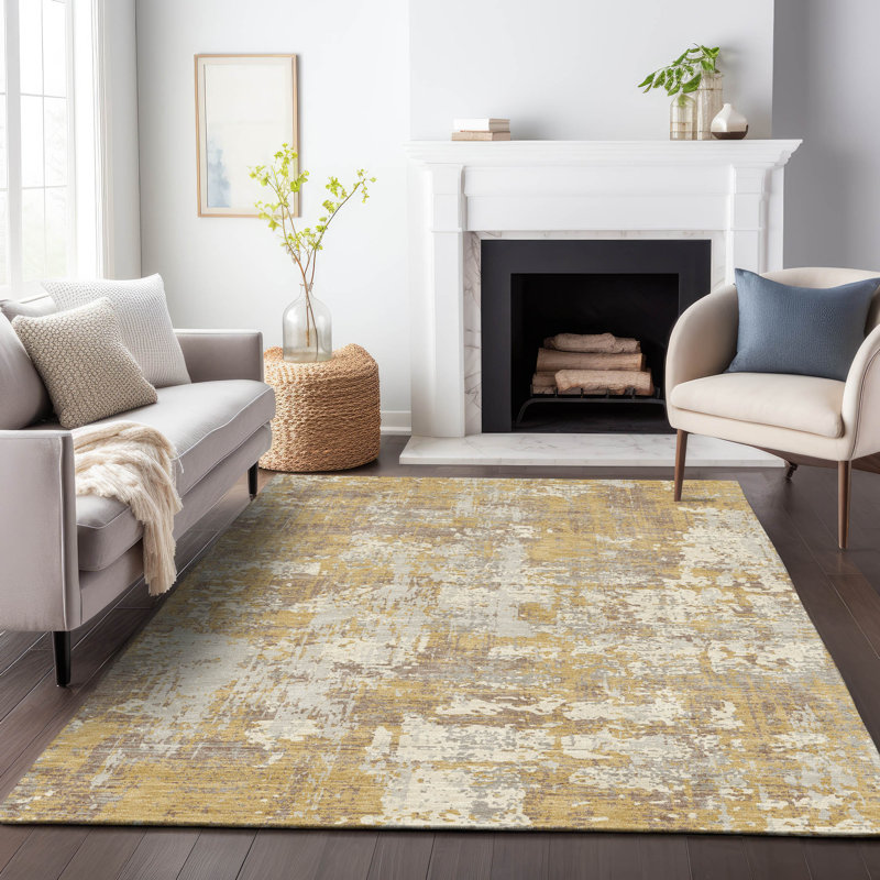 Caelan Gold Washable Indoor-Outdoor Rug - , 5' x 7'6"