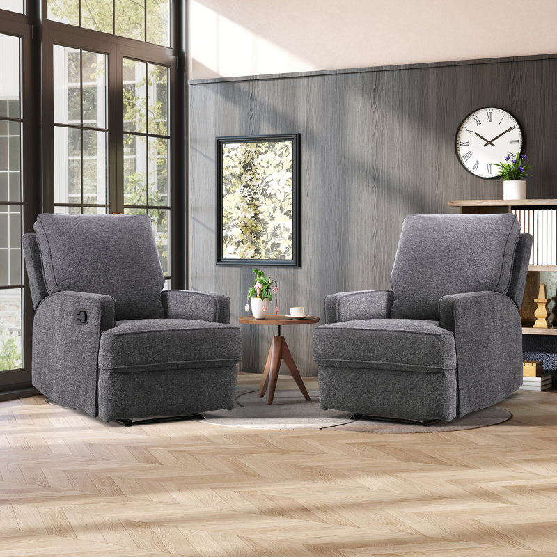 Phaith 29.5" Wide Modern Refined Linen Upholstered Standard Manual Recliner (Set of 2), Gray