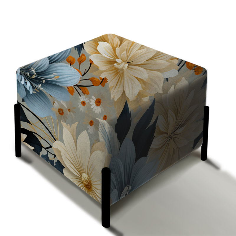 Blue Boho Floral Harmony Dreams II - Repose-pieds carré floral