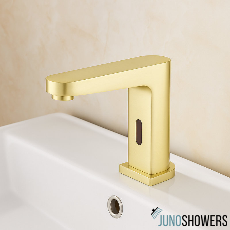 Wall-Mounted Shower System with Thermostatic Valve and Handheld Spray, Brushed Gold