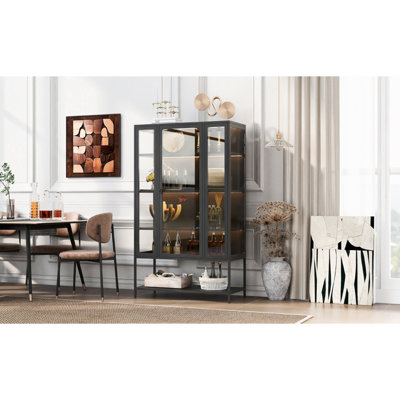 Grande vitrine en fer 67,25 po avec porte en verre et lumières DEL Armoire vitrée en acier pour collectionner des figurines